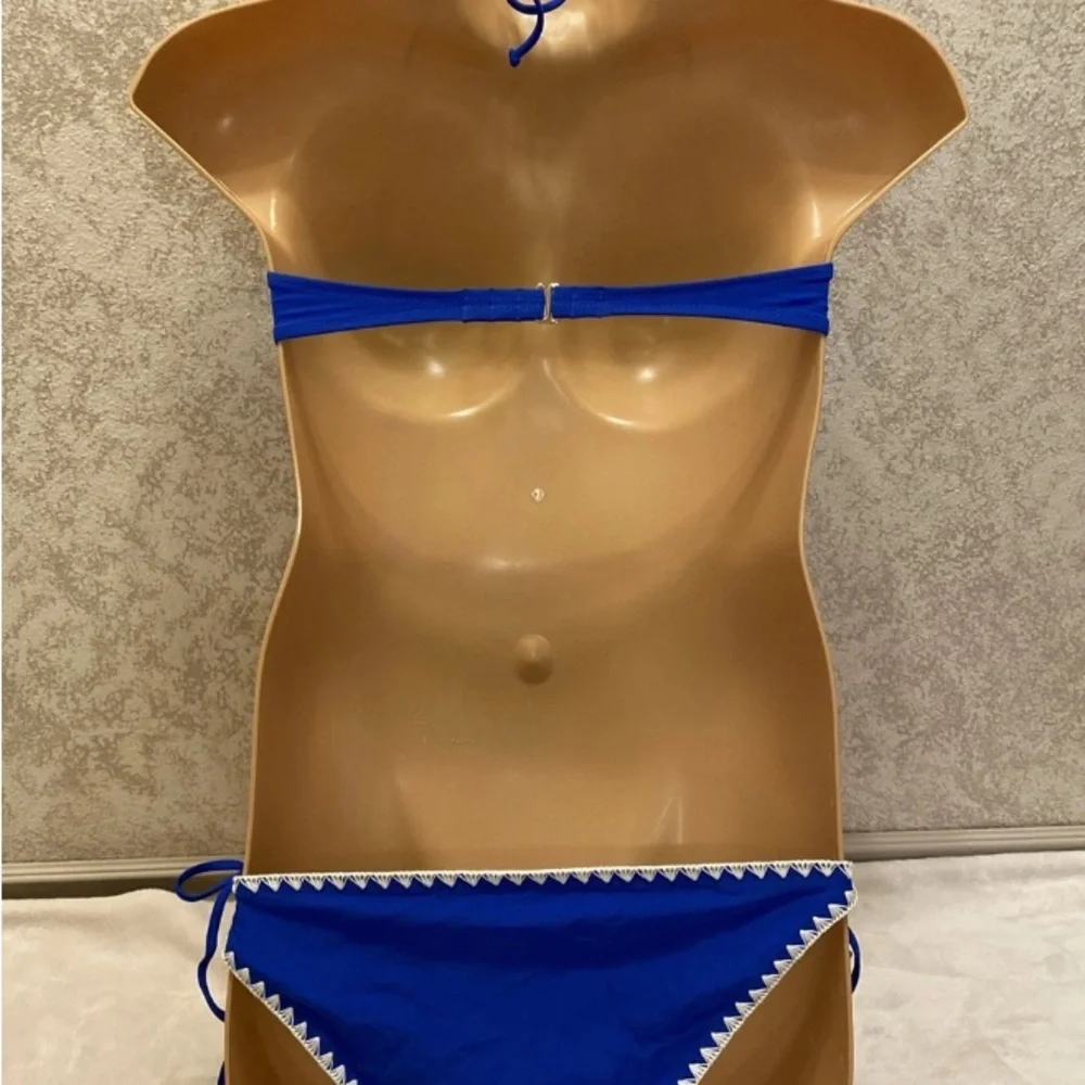 Express Royal Blue and White Embroidered Bikini Set